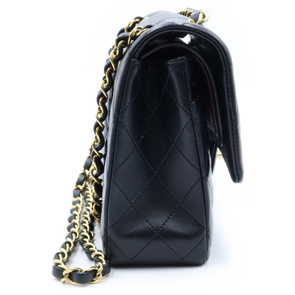 CHANEL(シャネル) マトラッセ25 Wフラップ Wチェーンショルダーバッグ ラムスキン ゴールド金具 ブラック プレート レディース