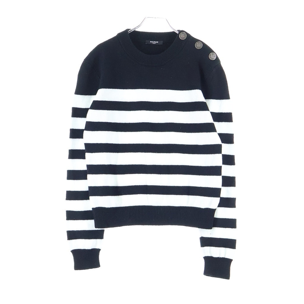 BALMAIN(バルマン) ボーダーニットトレーナー ブラック×ホワイト ウール 3432K017