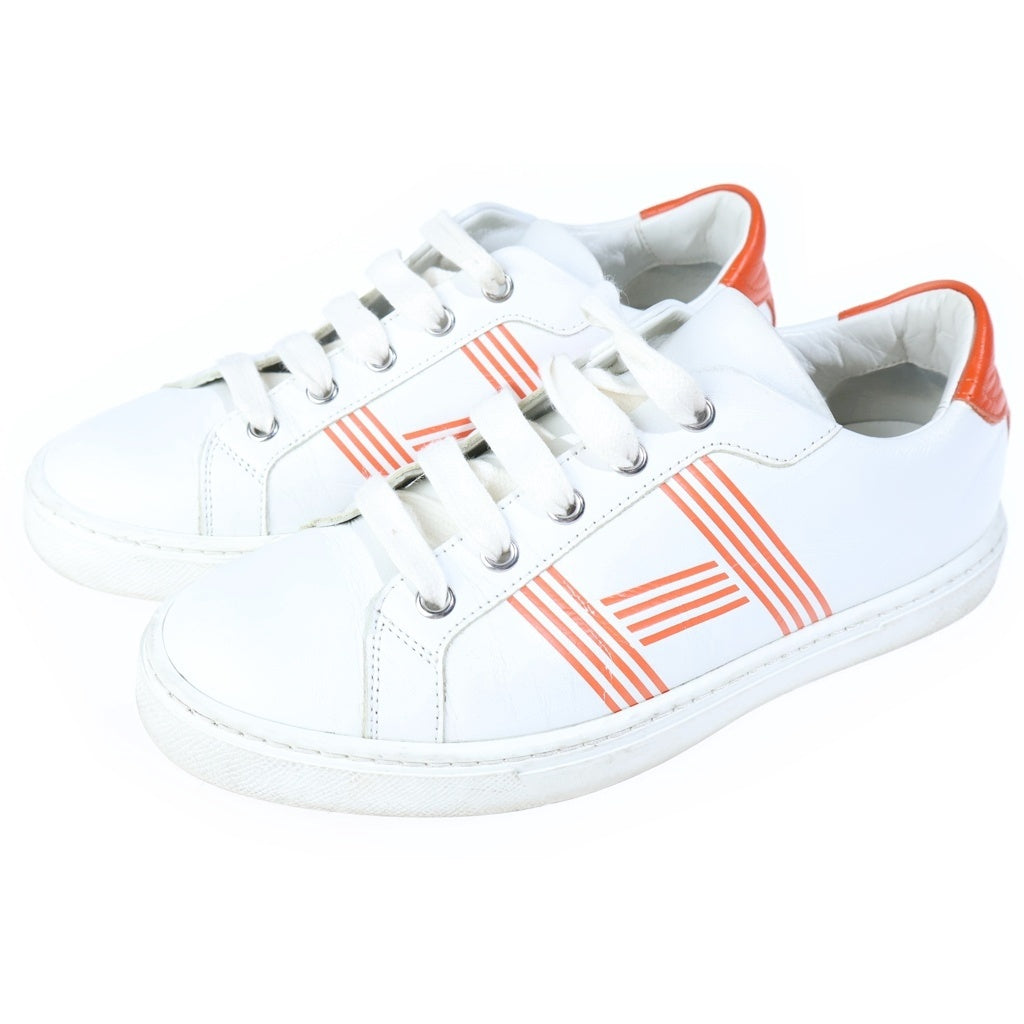HERMES(エルメス) AVANTAGE アヴァンタージュ Hロゴ レザー ローカット スニーカー #36 ホワイト/オレンジ レディース