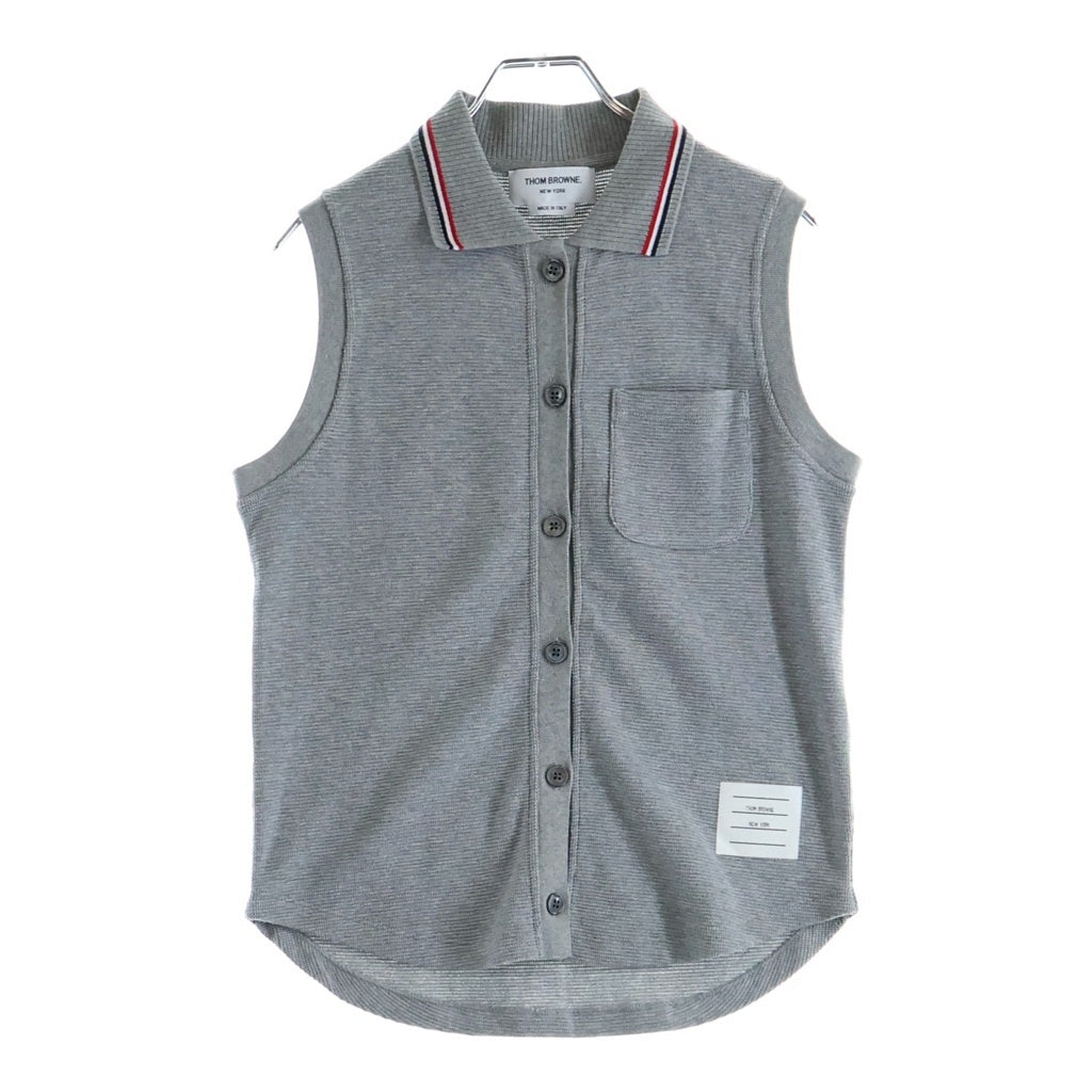 THOM BROWNE(トムブラウン) コットンワッフル ノースリーブ ボタンシャツ ベスト グレー FJS208A レディース