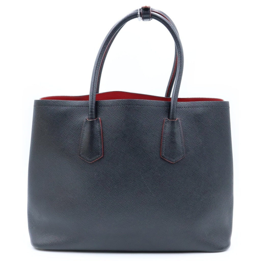 PRADA(プラダ) サフィアーノ キュイール トライアングルロゴプレート レザー 2WAY ハンド ショルダー トートバッグ ゴールド金具 ブラック B2756T レディース