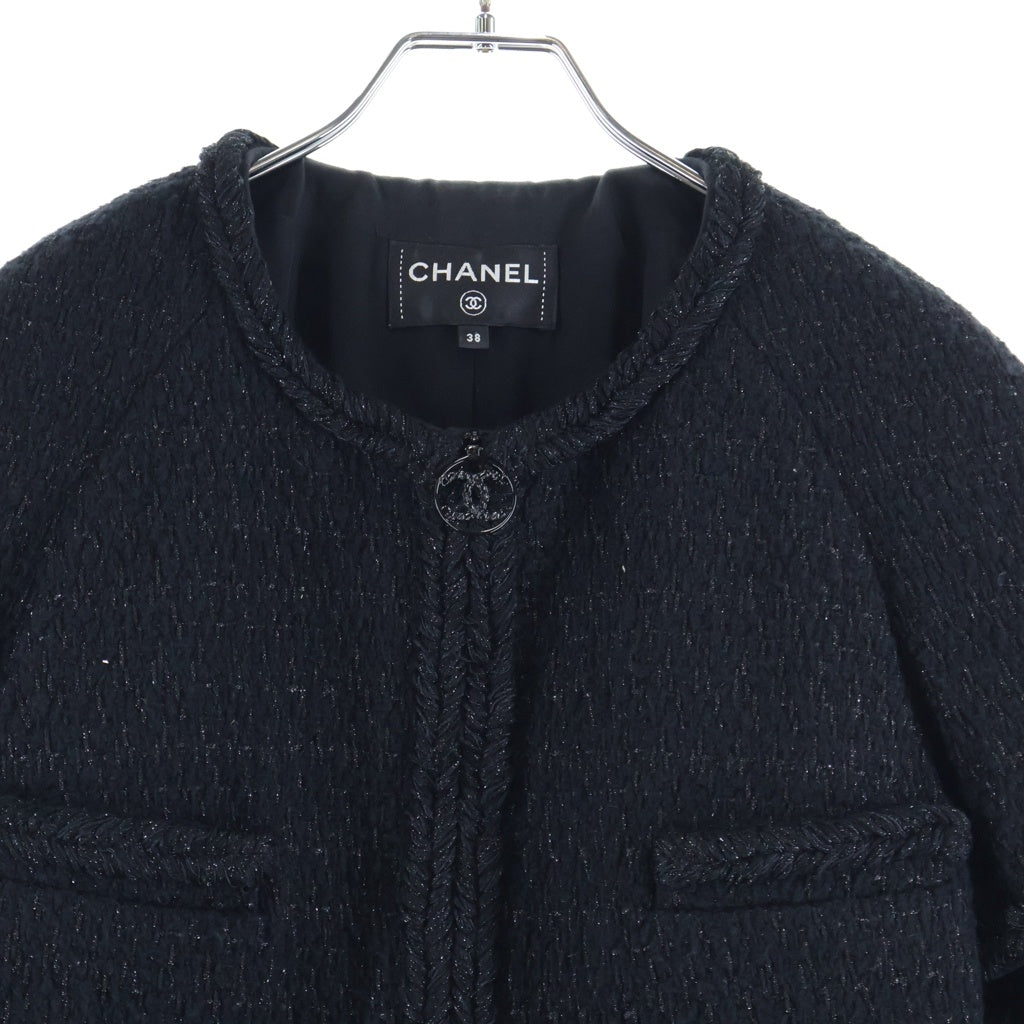 CHANEL(シャネル) 19SS Tweed Mid Length Coat ツイード ジップアップコート ノーカラー ココマーク ウール ブラック P62037V47063 レディース