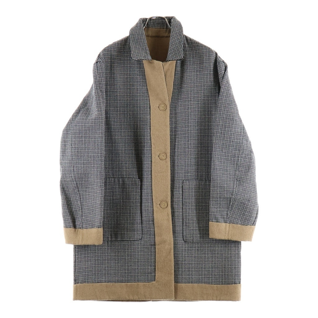 FENDI(フェンディ) リバーシブルステンカラーコート ウール キャメル チェック柄 グレー/ブラウン 12CPF-21-1492
