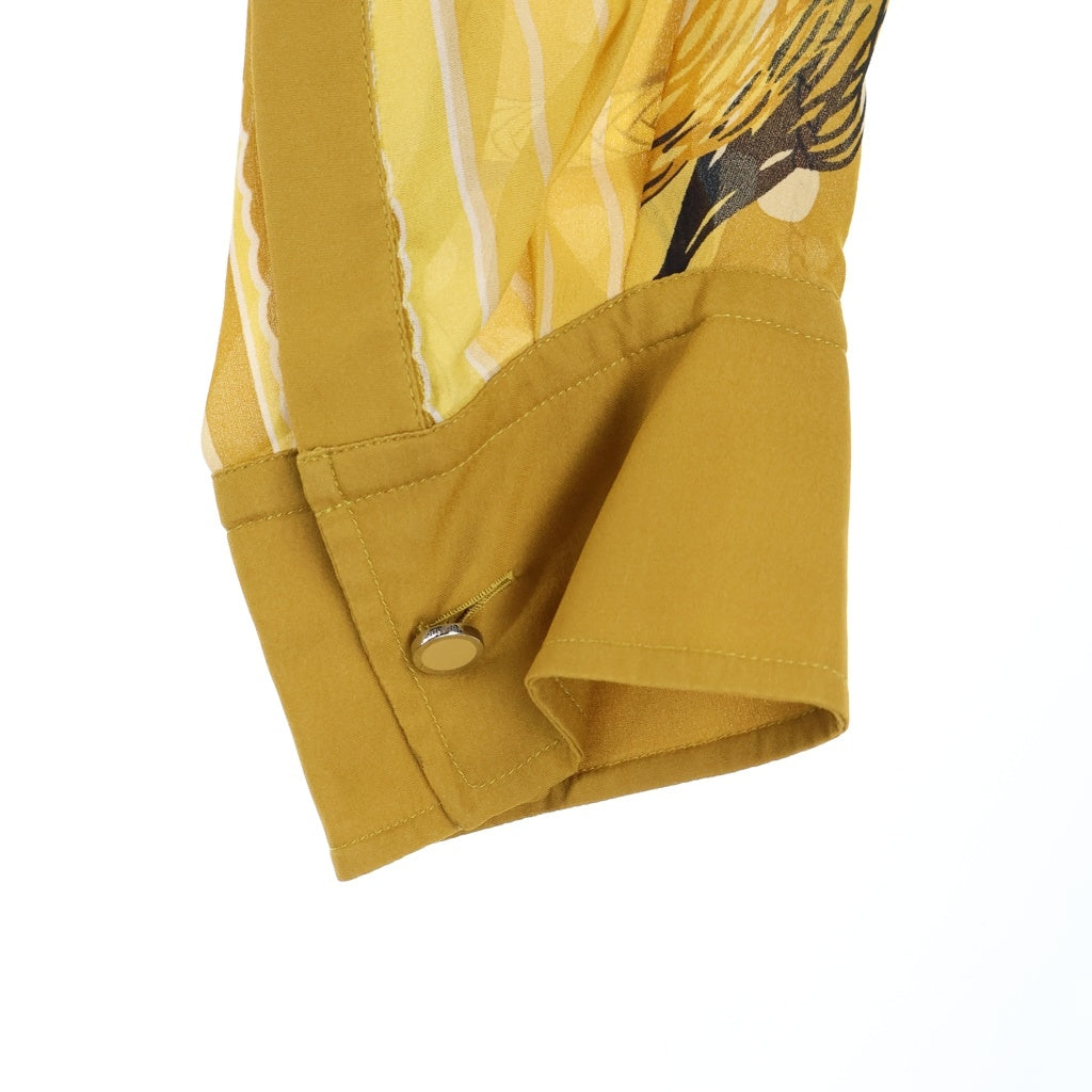HERMES(エルメス) 長袖総柄シルクシャツ イエロー シルク 3H0610DG レディース