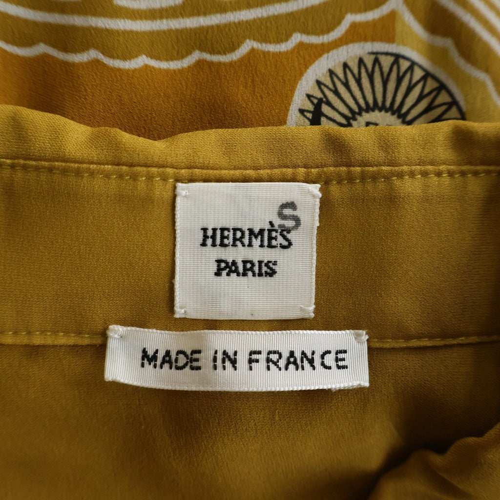 HERMES(エルメス) 長袖総柄シルクシャツ イエロー シルク 3H0610DG レディース