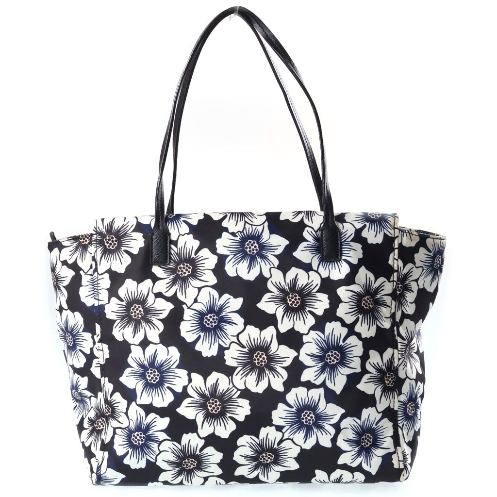 Kate Spade(ケイトスペード) フラワーモチーフ トートバッグ ハンドバッグ ブラック ナイロン×レザー レディース
