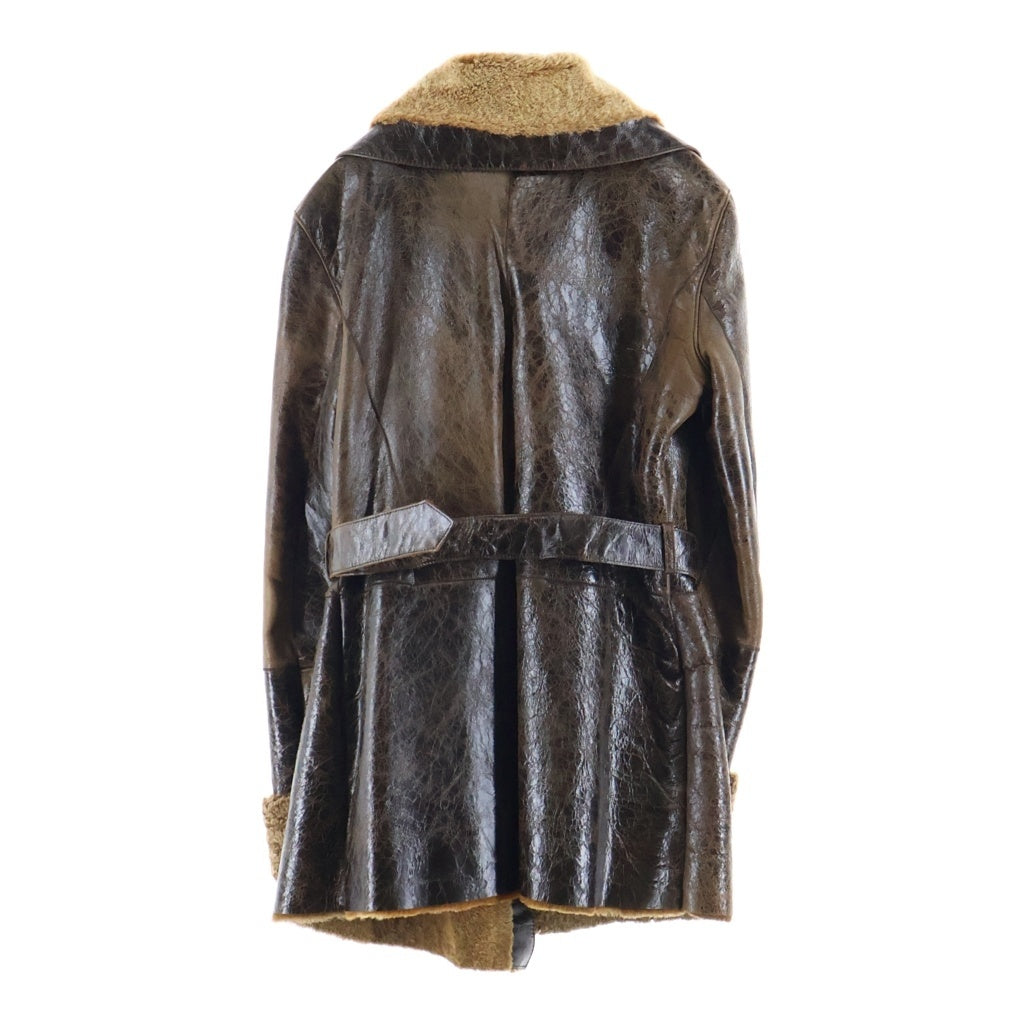 EMPORIO ARMANI(エンポリオアルマーニ) 90-00s archive Leather Coat ファー レザー変形コート アーカイブ オールドタグ ブラウン レディース
