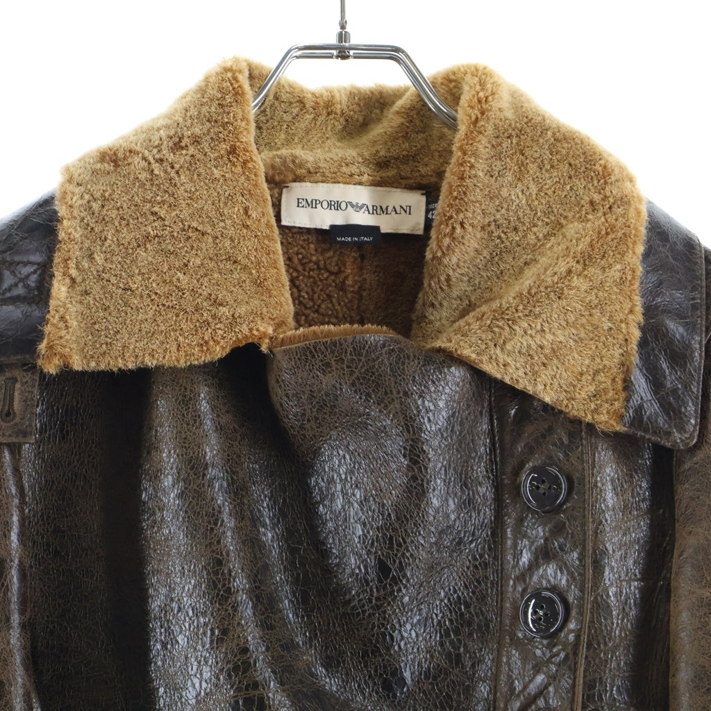 EMPORIO ARMANI(エンポリオアルマーニ) 90-00s archive Leather Coat ファー レザー変形コート アーカイブ オールドタグ ブラウン レディース