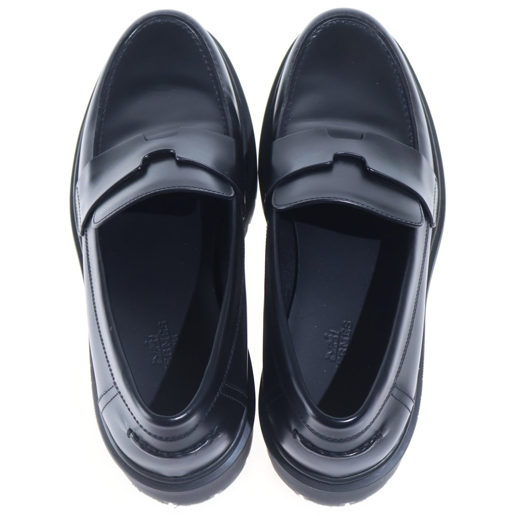 HERMES(エルメス) HITCH ヒッチ Hカットディテール モカシン Hロゴ レザー ローファー 厚底 シューズ #37 ブラック レディース