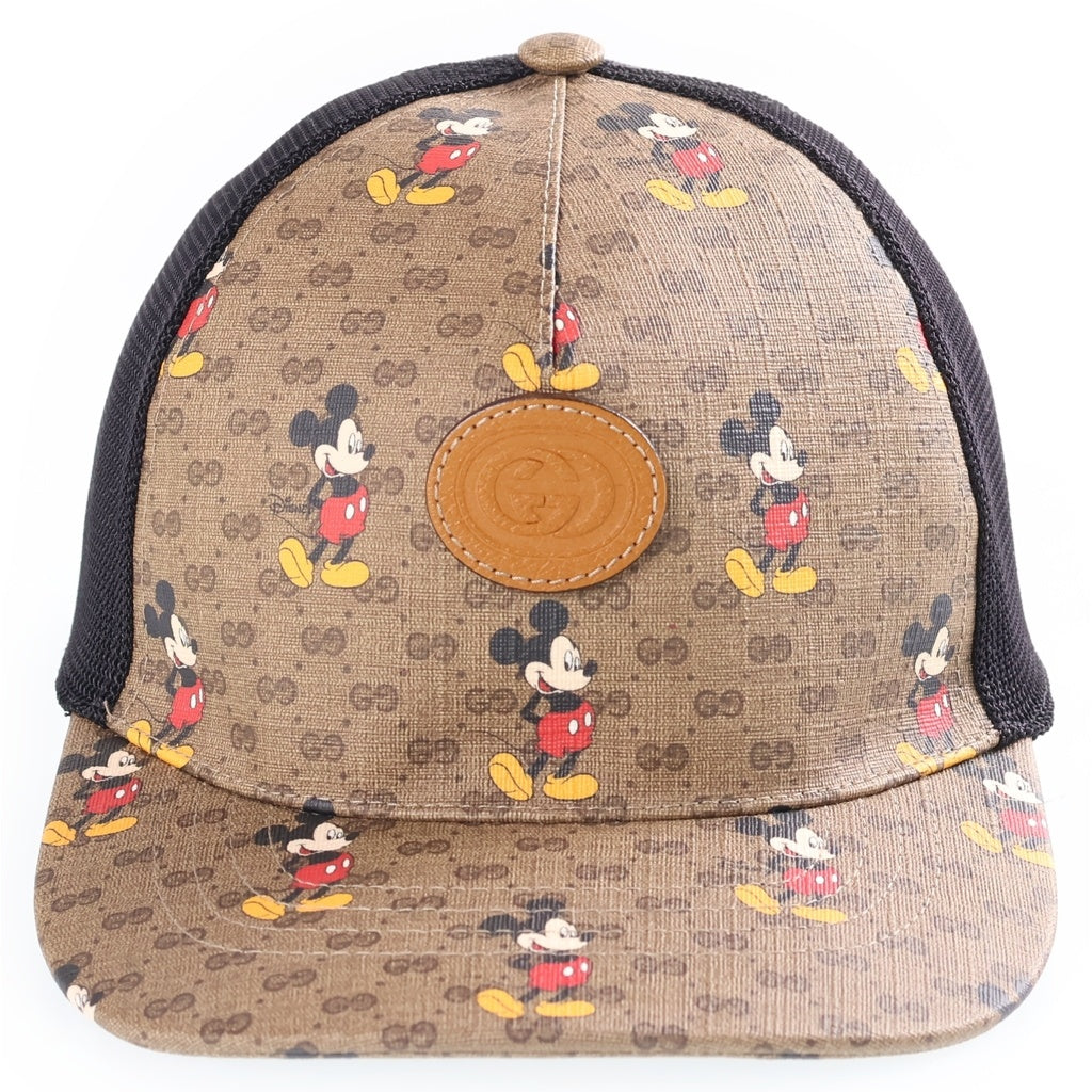 GUCCI(グッチ) ×Disney マイクロGGスプリーム レザー×メッシュ ベースボールキャップ 帽子 #M ブラウン 602979 レディース