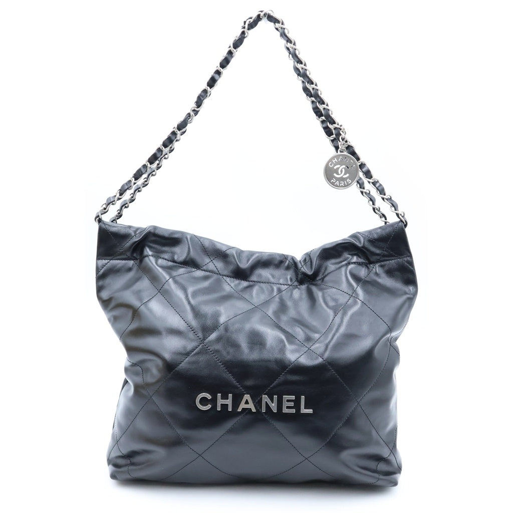 CHANEL(シャネル) シャネル22 スモール 巾着バッグ チェーンハンドバッグ ショルダーバッグ ブラック カーフスキン AS3260 シルバー金具 レディース