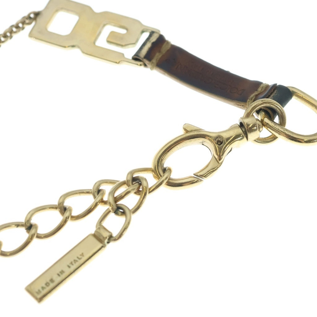 DOLCE & GABBANA(ドルチェアンドガッバーナ) ネックレス ペンダント ゴールド チェーン レザー×GP