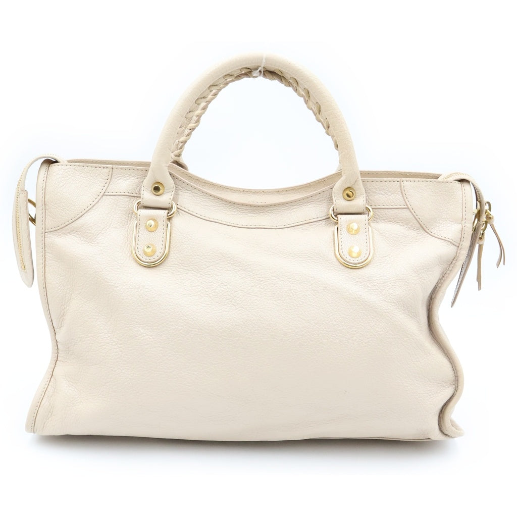 BALENCIAGA(バレンシアガ) クラシック メタリック エッジ シティ レザー 2WAY ハンド ショルダーバッグ ゴールド金具 ベージュ 390154 レディース