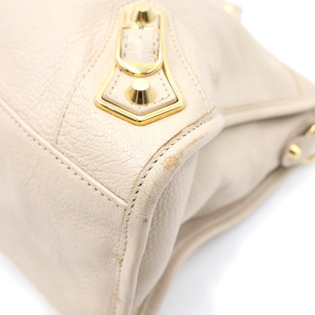 BALENCIAGA(バレンシアガ) クラシック メタリック エッジ シティ レザー 2WAY ハンド ショルダーバッグ ゴールド金具 ベージュ 390154 レディース