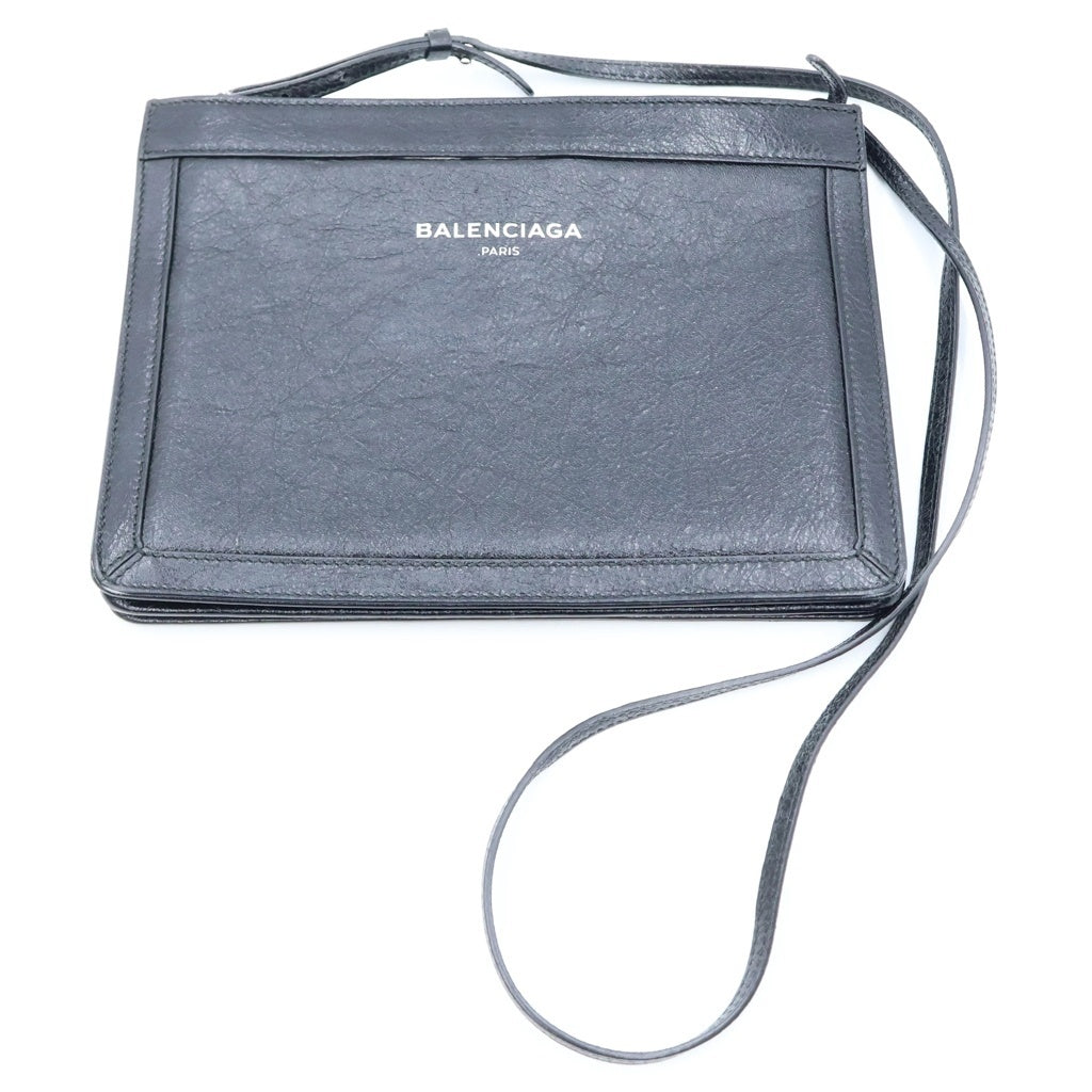 BALENCIAGA(バレンシアガ) ネイビーポシェット レザー ショルダーバッグ シルバー金具 ブラック 339937 レディース