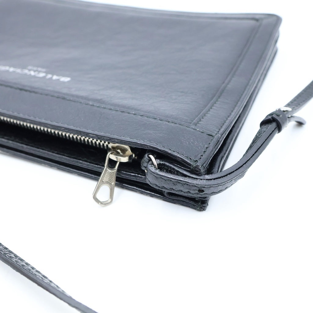 BALENCIAGA(バレンシアガ) ネイビーポシェット レザー ショルダーバッグ シルバー金具 ブラック 339937 レディース