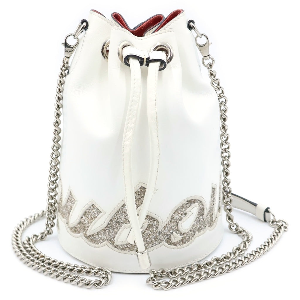 CHRISTIAN LOUBOUTIN(クリスチャンルブタン) マリージェーン レザー 巾着 チェーン ショルダーバッグ シルバー金具 ホワイト レディース
