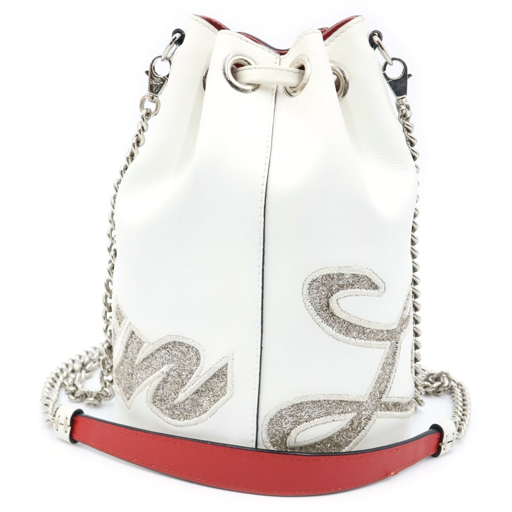 CHRISTIAN LOUBOUTIN(クリスチャンルブタン) マリージェーン レザー 巾着 チェーン ショルダーバッグ シルバー金具 ホワイト レディース