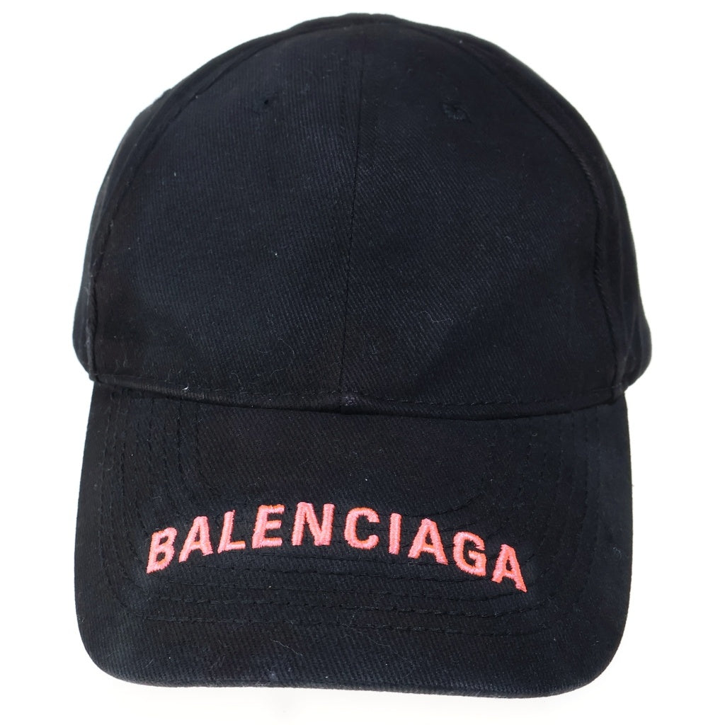 BALENCIAGA(バレンシアガ) ロゴ刺繍 6パネル ベースボール キャップ ブラック/ピンク レディース