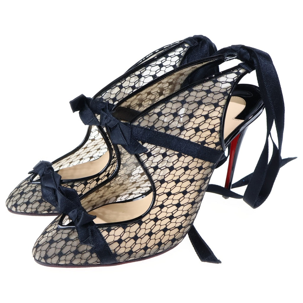 CHRISTIAN LOUBOUTIN(クリスチャンルブタン) レース リボン パテントレザー ヒール パンプス シューズ ブラック レディース