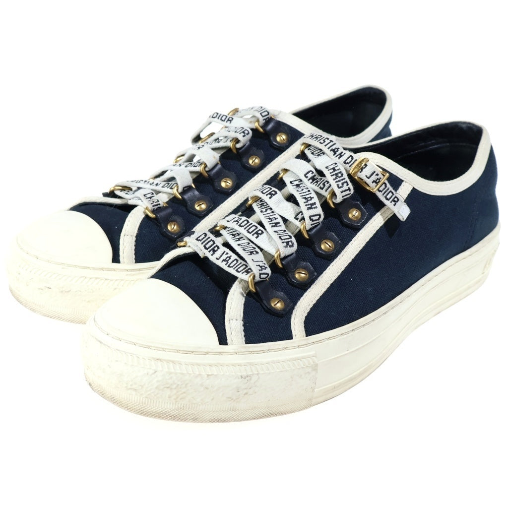 Christian Dior(クリスチャンディオール) Walk'nDior レースアップ ローカットスニーカー フラットシューズ ネイビー×ホワイト キャンバス×レザー レディース