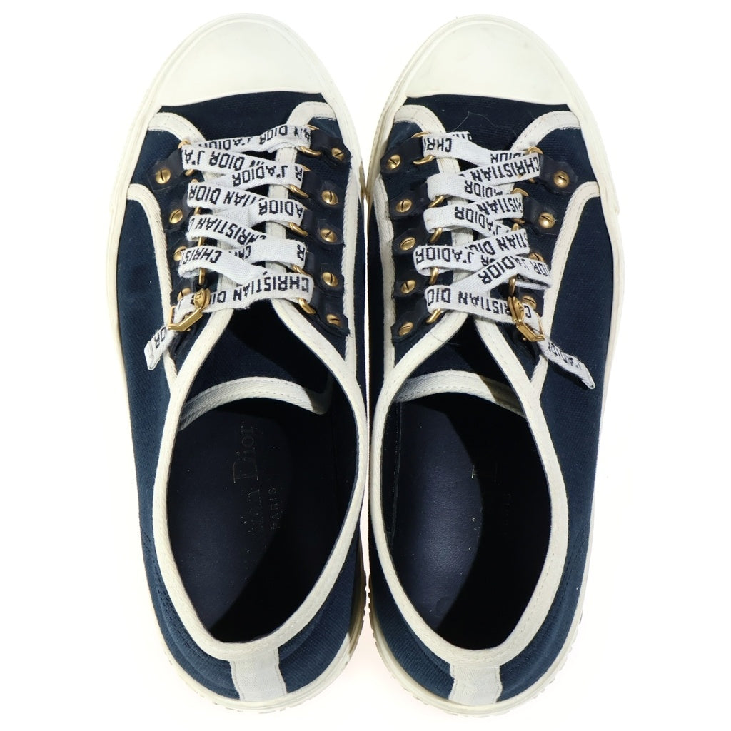 Christian Dior(クリスチャンディオール) Walk'nDior レースアップ ローカットスニーカー フラットシューズ ネイビー×ホワイト キャンバス×レザー レディース