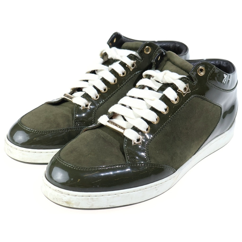 JIMMY CHOO(ジミーチュウ) スエード パテント コンビレザー ローカットシューズ スニーカー カーキ レディース