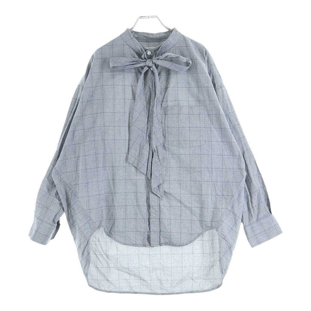 BALENCIAGA(バレンシアガ) グレンチェック総柄 バックロゴプリント リボンタイ ニュースイング 長袖シャツ ブラウス グレー レディース 520497