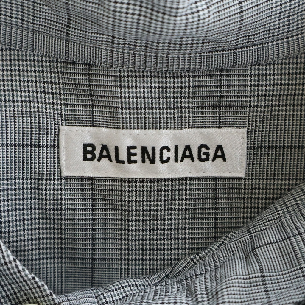 BALENCIAGA(バレンシアガ) グレンチェック総柄 バックロゴプリント リボンタイ ニュースイング 長袖シャツ ブラウス グレー レディース 520497