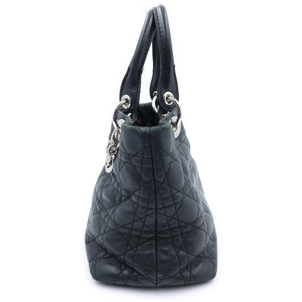 Christian Dior(クリスチャンディオール) カナージュ ハンドバッグ ブラック レザー シルバー金具 レディース