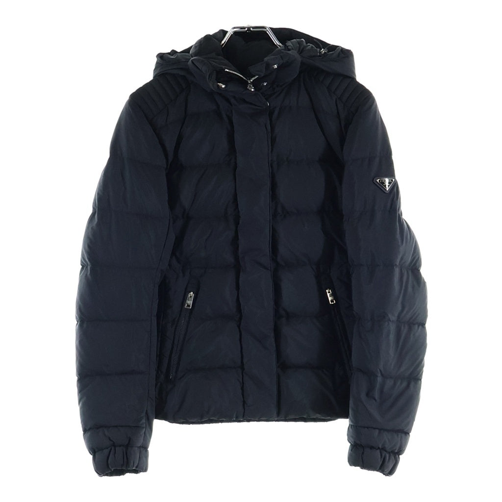 PRADA(プラダ) ナイロン フード ダウンジャケット ブラック 29X54 レディース