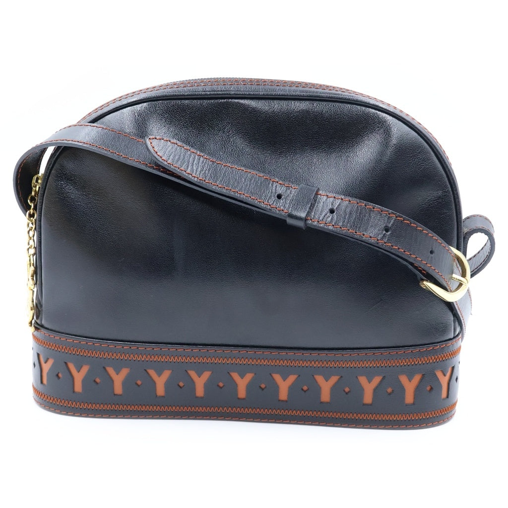 YVES SAINT LAURENT(イヴサンローラン) Yカット アウト ショルダーバッグ ヴィンテージ レザー ブラック レディース