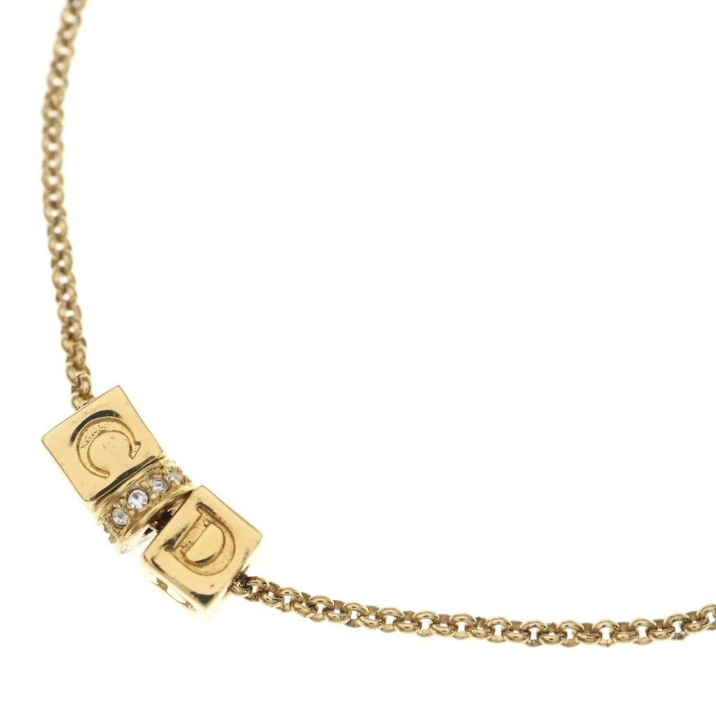 Christian Dior(クリスチャンディオール) CDロゴ ネックレス キューブ ラインストーン ゴールド レディース