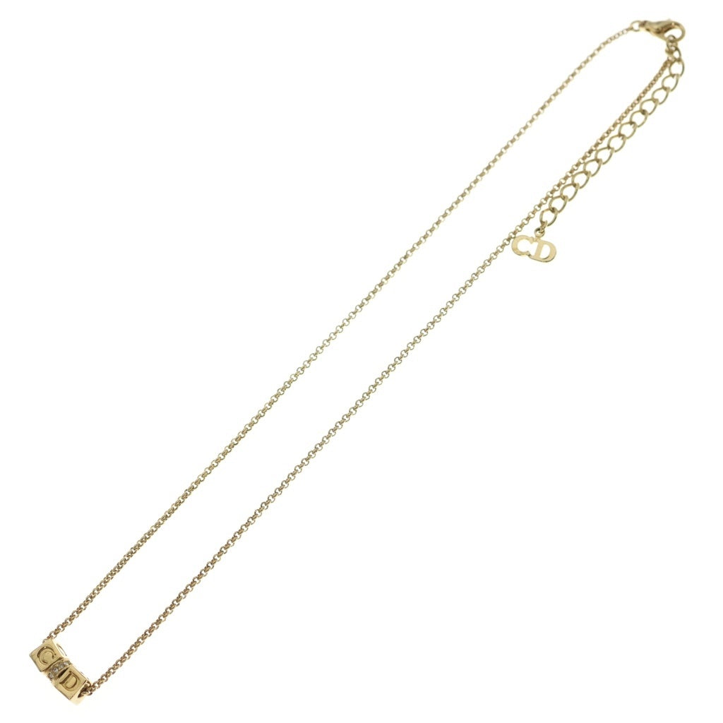 Christian Dior(クリスチャンディオール) CDロゴ ネックレス キューブ ラインストーン ゴールド レディース