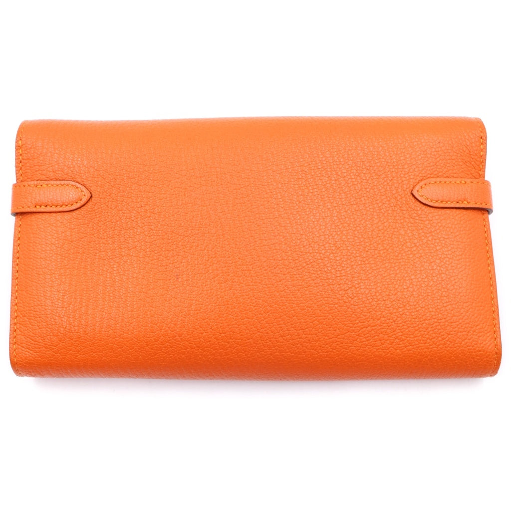 HERMES(エルメス) ケリーウォレット 長財布 シルバー金具 X刻印 シェーブル オレンジ レディース