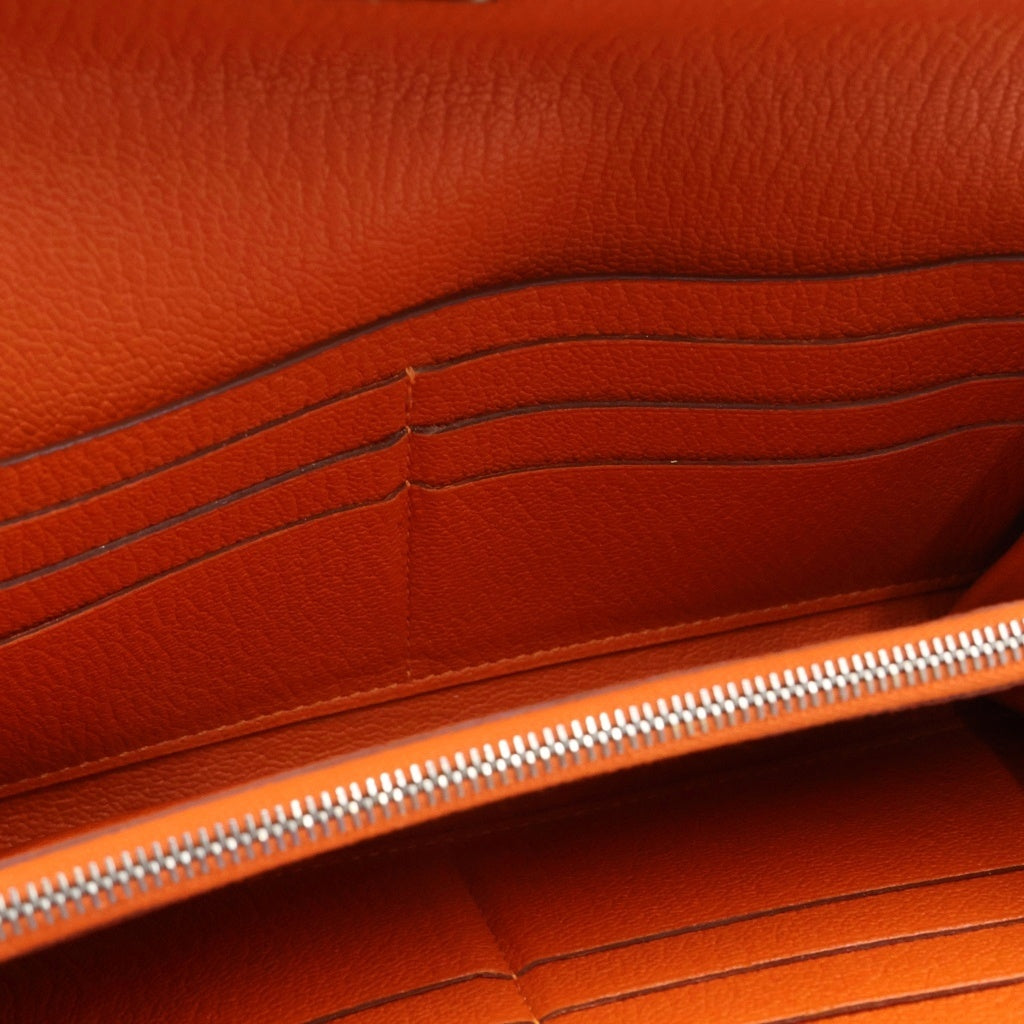 HERMES(エルメス) ケリーウォレット 長財布 シルバー金具 X刻印 シェーブル オレンジ レディース