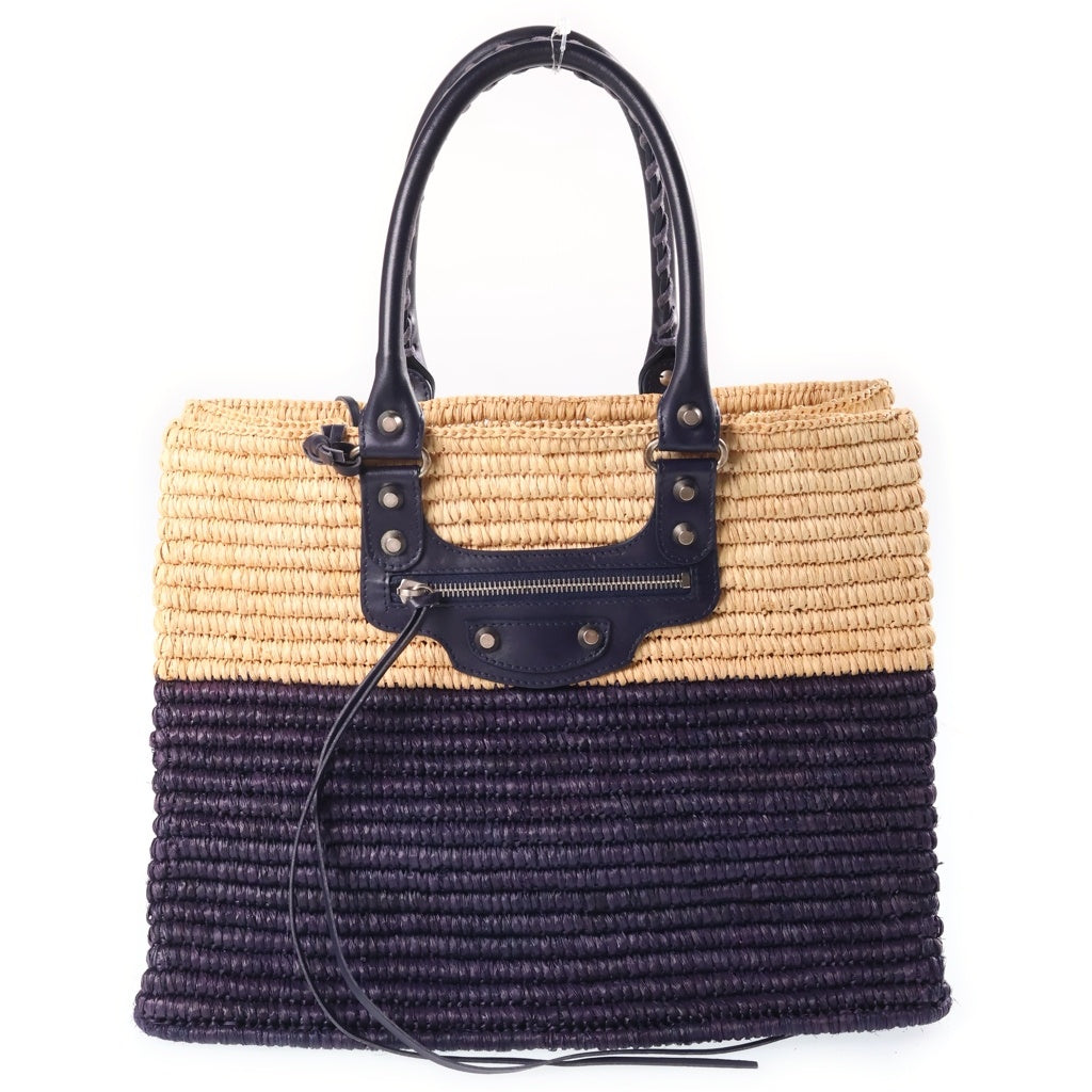 BALENCIAGA(バレンシアガ) トートバック カゴバック ラフィア レザー バイカラー ベージュ/パープル 339560 レディース