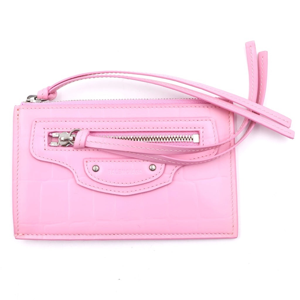 BALENCIAGA(バレンシアガ) ネオクラシック フラグメントケース コインケース クロコ型押し レザー ピンク 640110