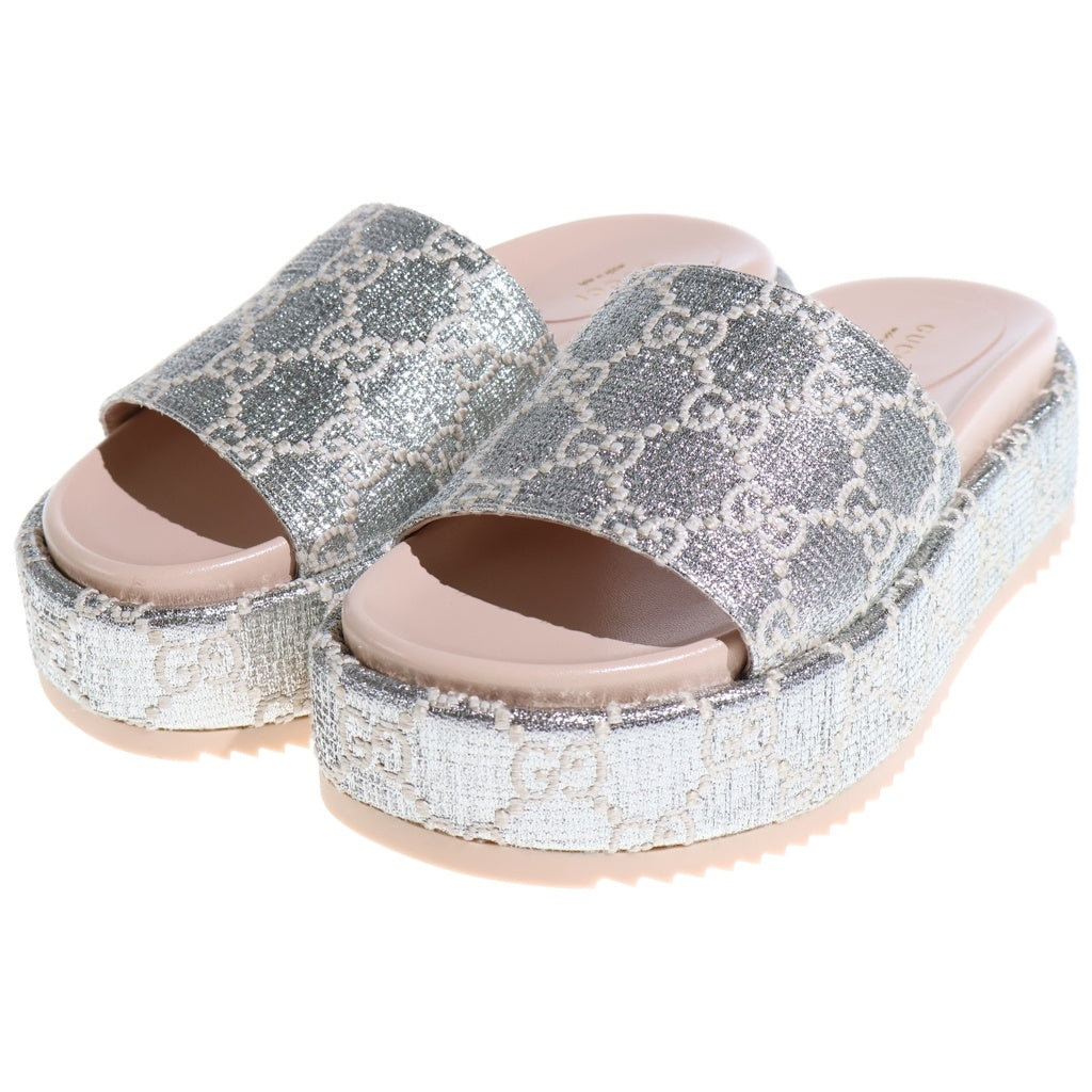 GUCCI(グッチ) プラットフォーム スライド サンダル GGキャンバス シルバー/ベージュ 623212 レディース