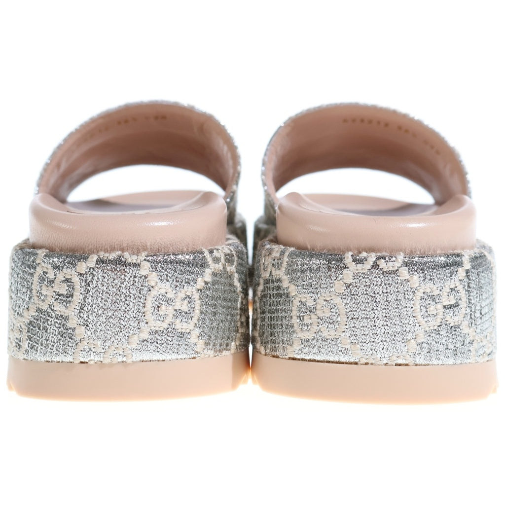 GUCCI(グッチ) プラットフォーム スライド サンダル GGキャンバス シルバー/ベージュ 623212 レディース