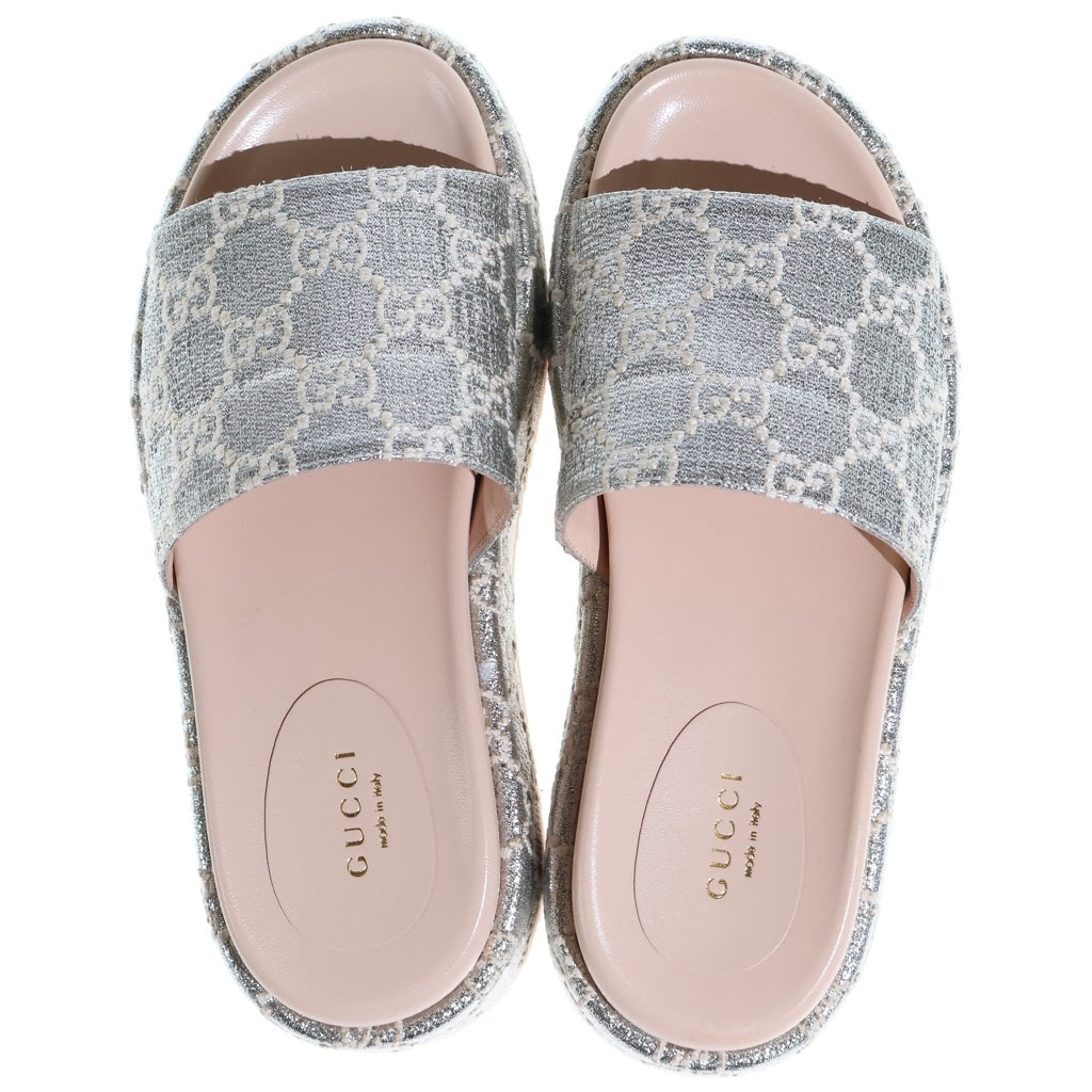 GUCCI(グッチ) プラットフォーム スライド サンダル GGキャンバス シルバー/ベージュ 623212 レディース