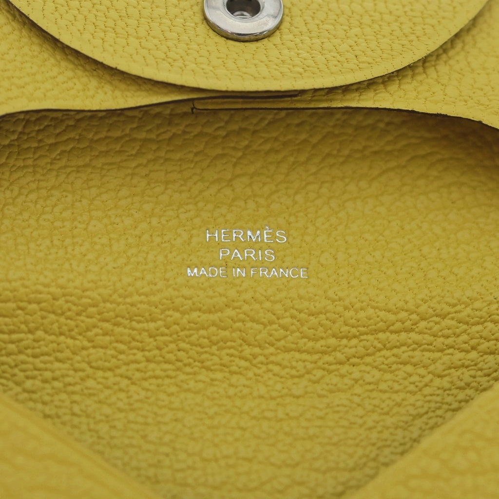 HERMES(エルメス) バスティア シェーブル ミニ財布 コインケース 小物入れ イエロー レザー W刻印 レディース