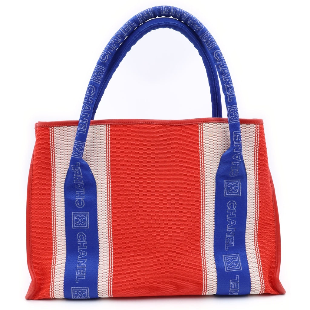 CHANEL(シャネル) スポーツライン ココマーク レザーパッチ キャンバス トートバッグ レッド/ブルー 12番台 レディース