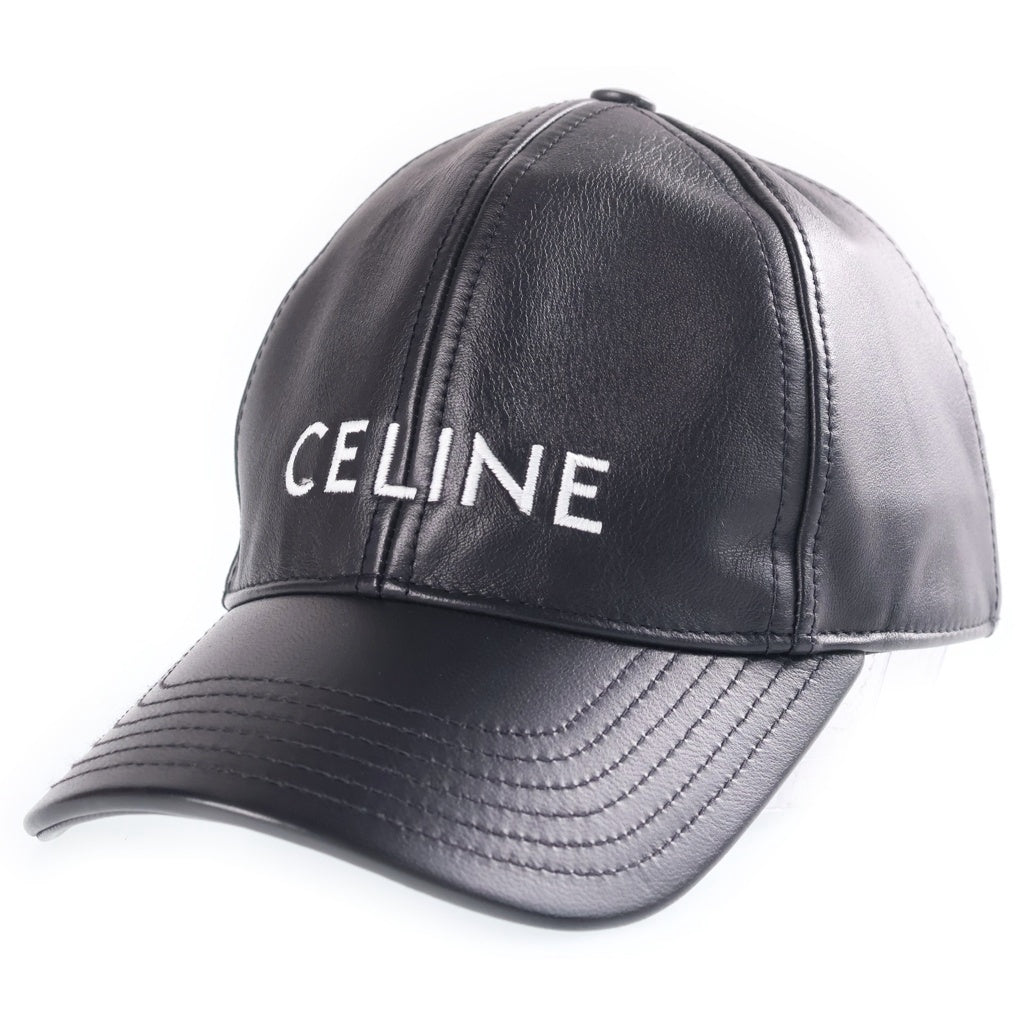 CELINE(セリーヌ) ロゴ刺繍レザーキャップ ブラック #S 2AUA60500