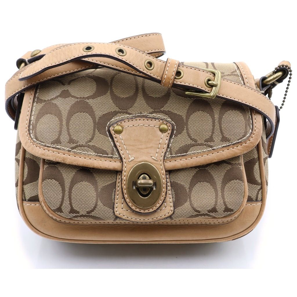 COACH(コーチ) シグネチャー ショルダーバッグ ミニバッグ ブラウンベージュ レザー×キャンバス ゴールド金具 レディース