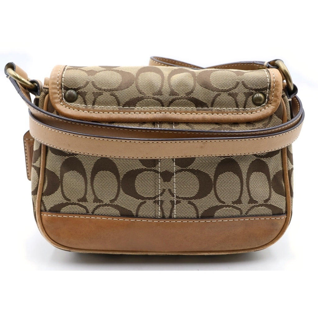 COACH(コーチ) シグネチャー ショルダーバッグ ミニバッグ ブラウンベージュ レザー×キャンバス ゴールド金具 レディース