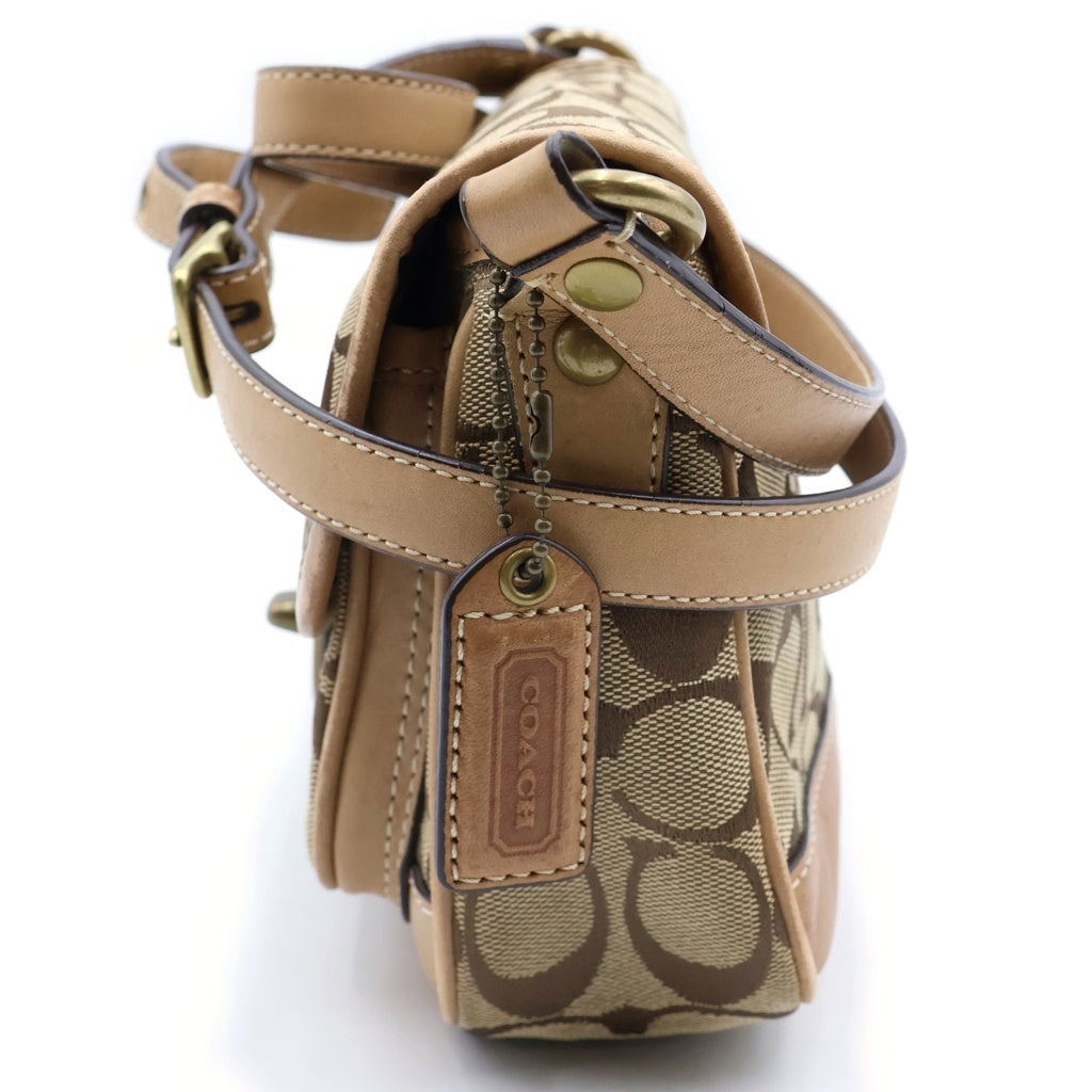 COACH(コーチ) シグネチャー ショルダーバッグ ミニバッグ ブラウンベージュ レザー×キャンバス ゴールド金具 レディース