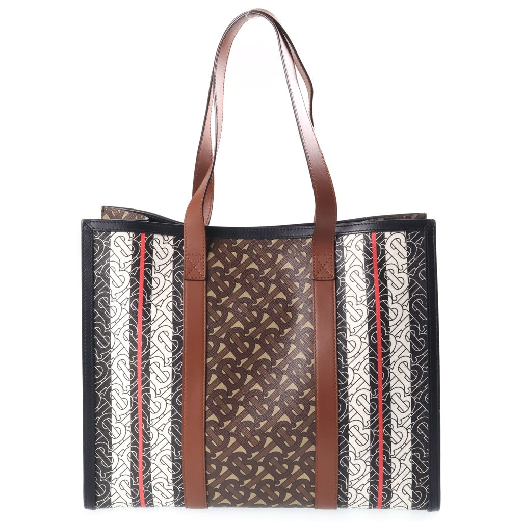 BURBERRY(バーバリー) TBモノグラム トートバッグ ハンドバッグ ブラウン×ブラック レザー ゴールド金具 レディース
