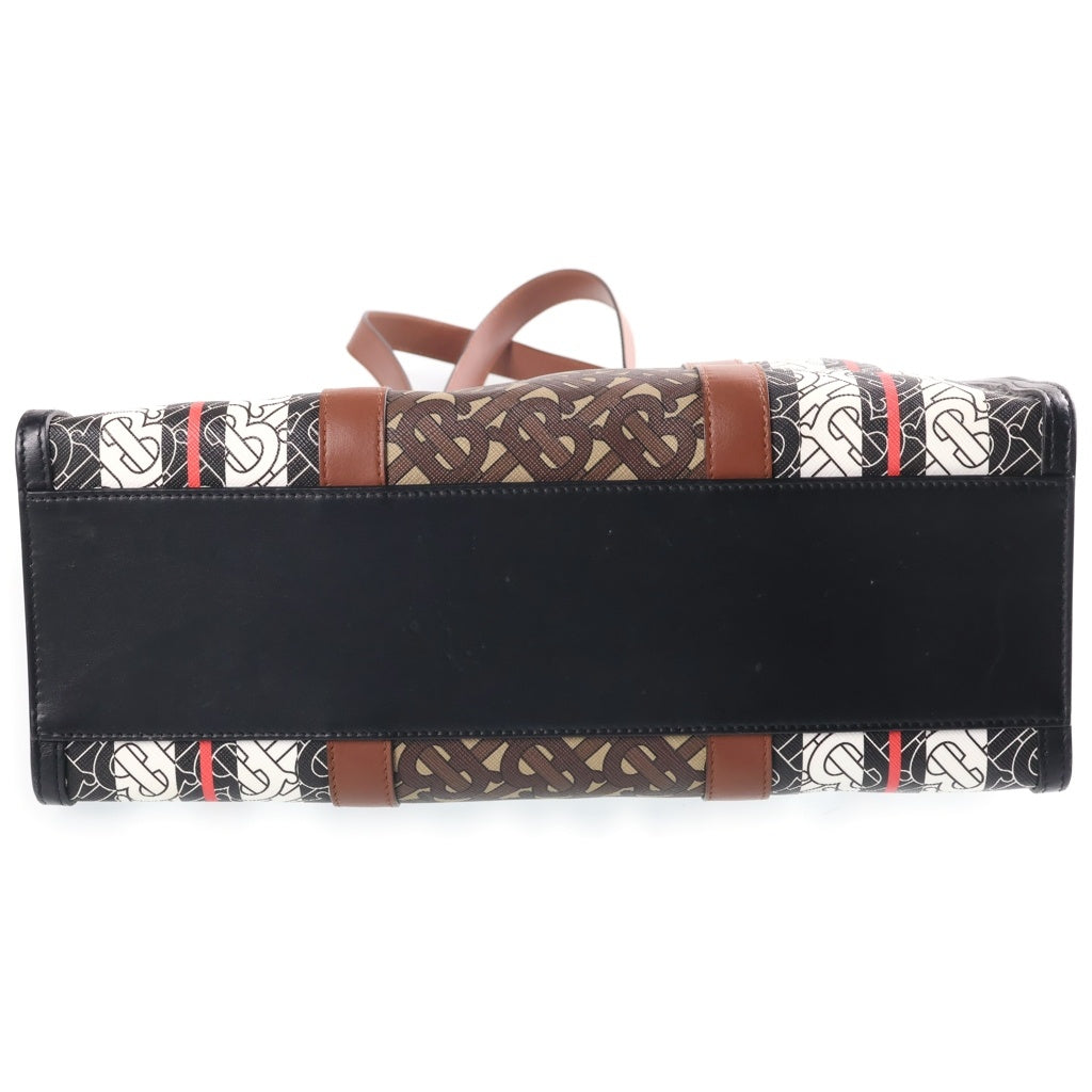 BURBERRY(バーバリー) TBモノグラム トートバッグ ハンドバッグ ブラウン×ブラック レザー ゴールド金具 レディース