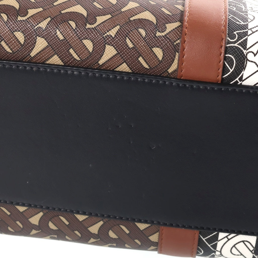 BURBERRY(バーバリー) TBモノグラム トートバッグ ハンドバッグ ブラウン×ブラック レザー ゴールド金具 レディース